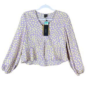Vero Moda Lyla V-neck Top Long Sleeve Drawstring Waist Size MP Medium Petite NWT